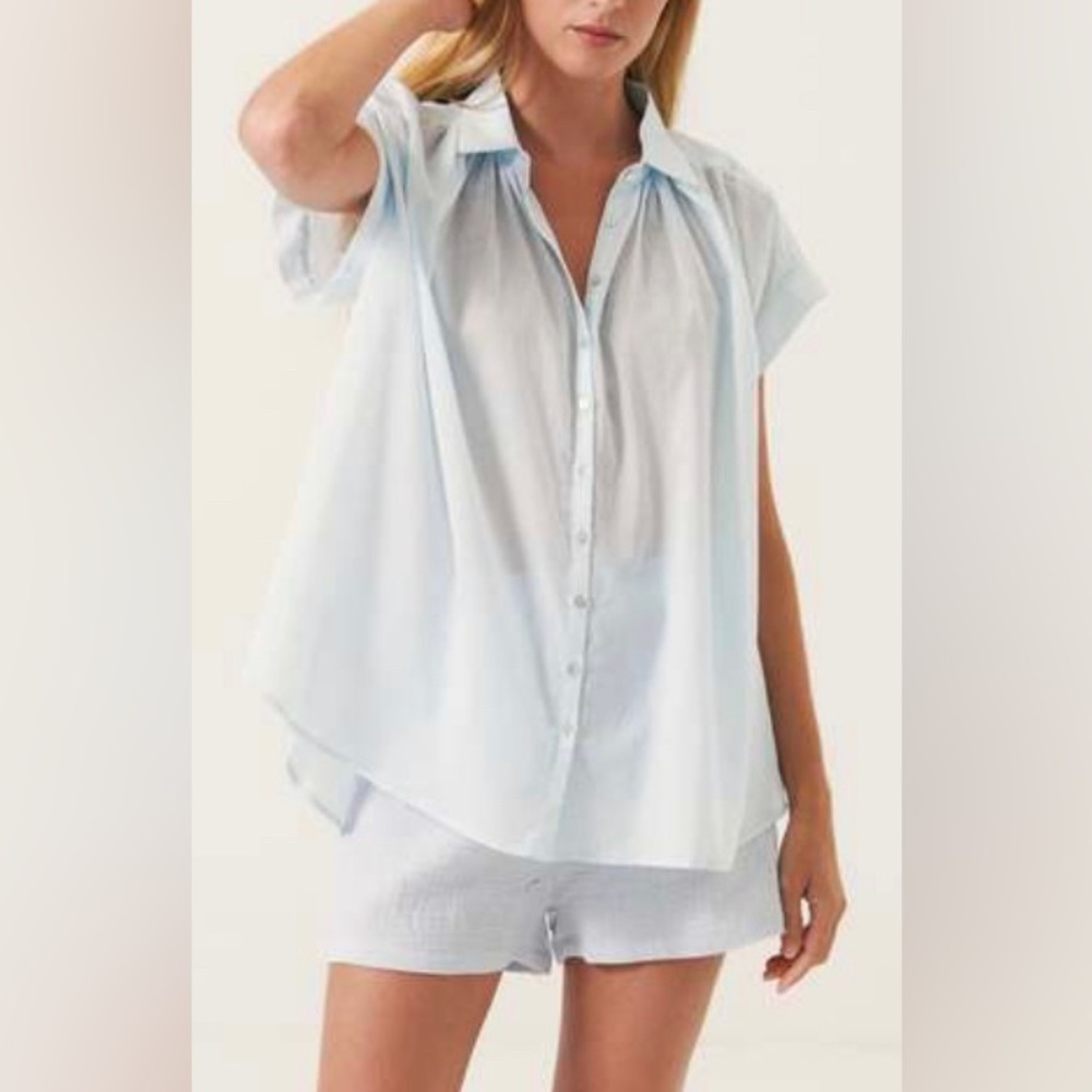 LINE The Label Polly Short Sleeve Blouse, Baby Blue, sz XS